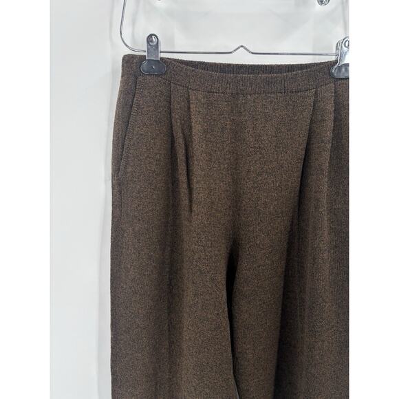 Helen HSU Vintage Pants Womens Large Brown Knit Pleated Pockets 80s 90s Straight - Picture 3 of 14